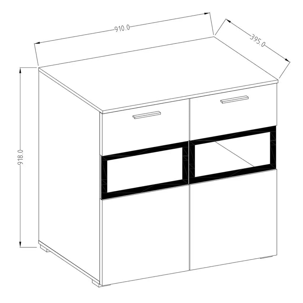 Buffet 90cm per soggiorno con 2 porte in vetro color effetto ardesia collezione CONNOR