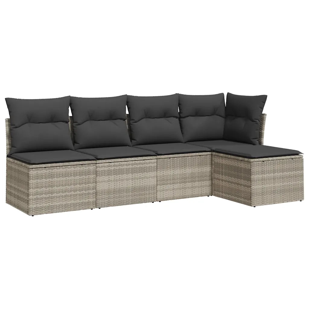 Set Divano da Giardino 5pz con Cuscini Grigio Chiaro Polyrattan