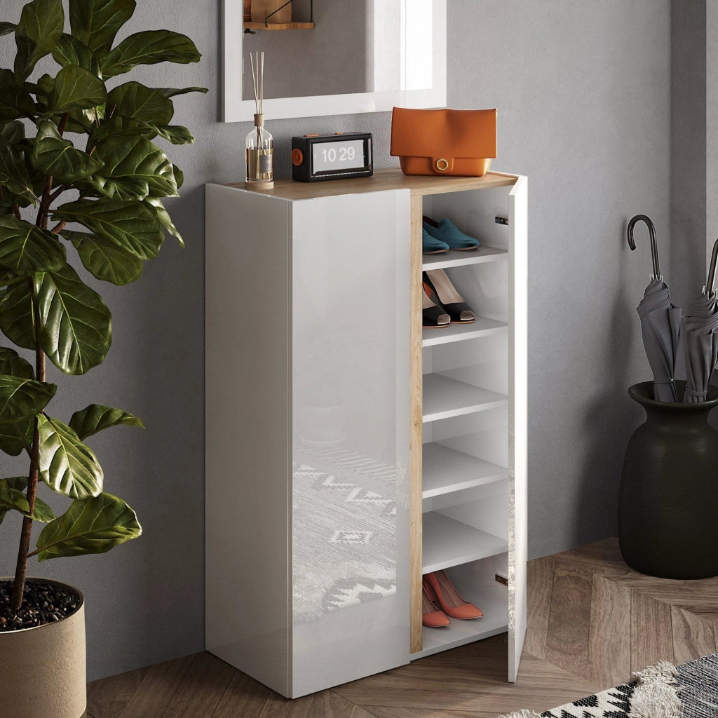 Vignone, Armadio Multiuso 2 Ante 5 Ripiani, 70x111h cm Bianco Lucido