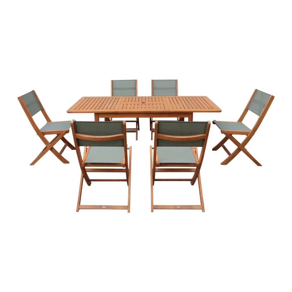 Set tavolo da giardino estensibile in legno di eucalipto con 6 sedie,