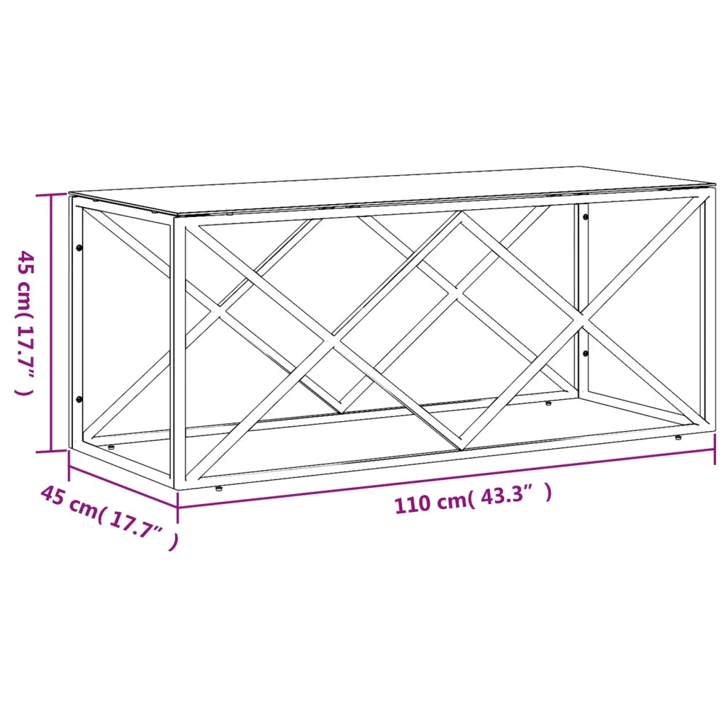 Tavolino da Salotto-Tavolino da soggiorno-Tavolo 110x45x45 cm in Acciaio Inox e Vetro 139617