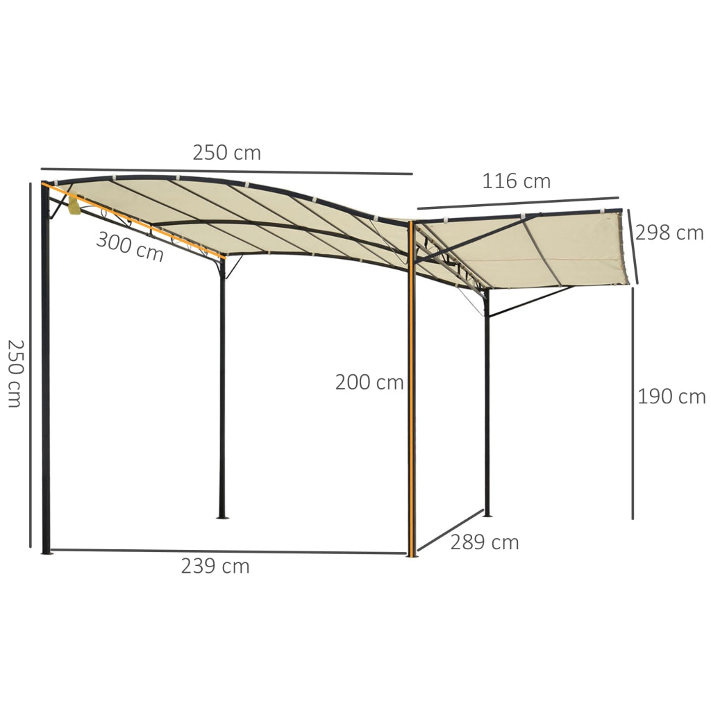 Pergola da esterno con tetto pieghevole, struttura in acciaio, 300 x 250 cm, bianco crema