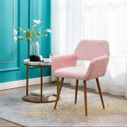 Sedia da pranzo in pelliccia sintetica con braccioli e gambe effetto legno, seduta confortevole rosa moderna