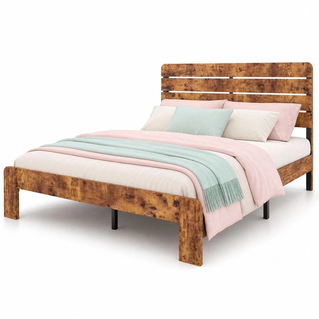 Letto 140x200 cm in MDF e metallo marrone con rete a doghe in ferro