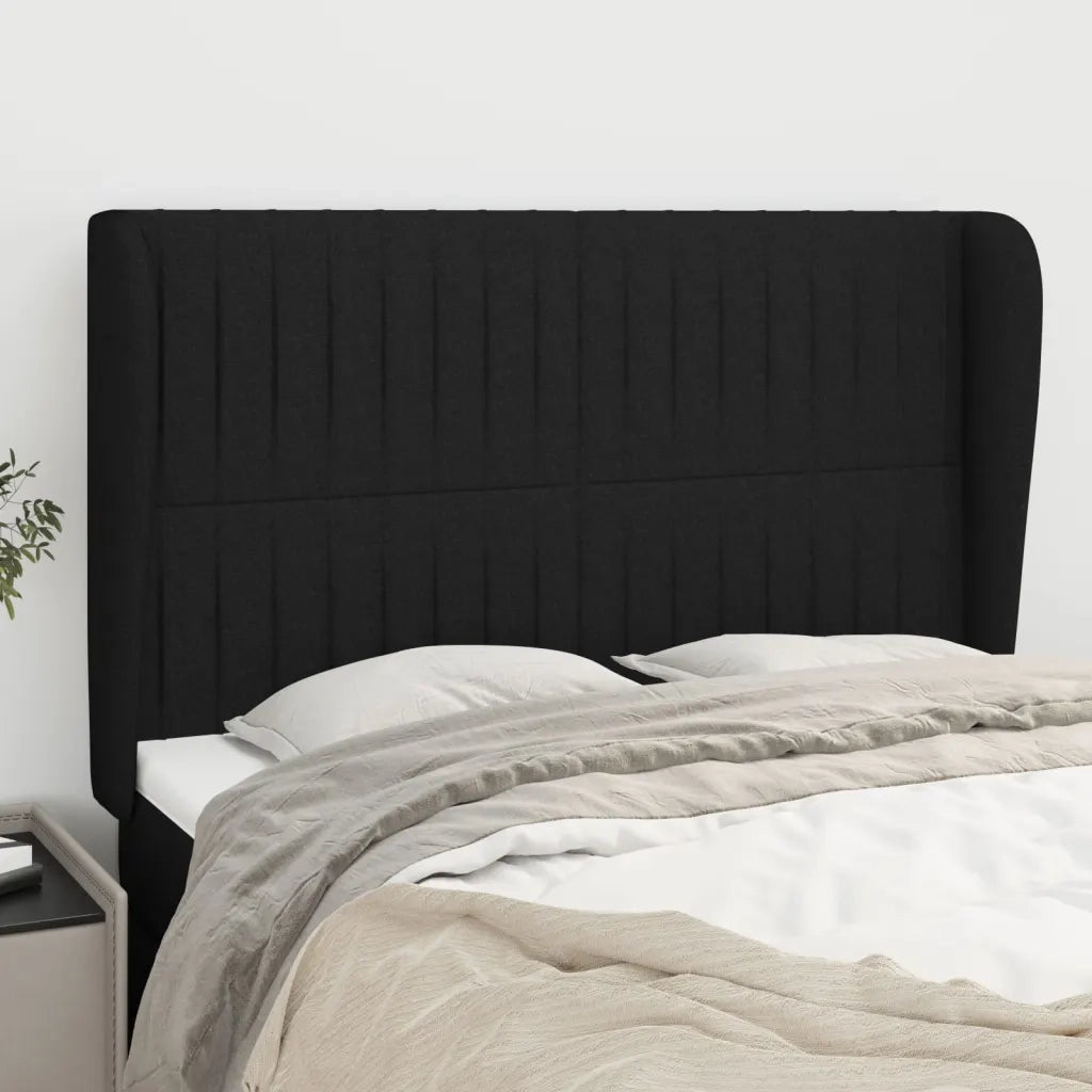 Testiera | Testata ad Orecchio Nera 147 x 23 x 118/128 cm in Tessuto