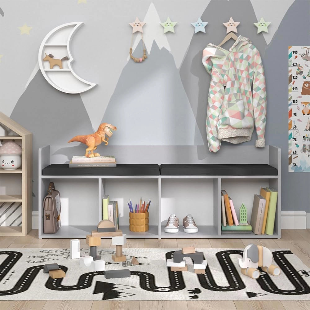Scaffale per bambini Luigi, Grigio chiaro, 142.4 x 53.4 cm 4 scomparti, combinabile con altri elementi della serie Luigi