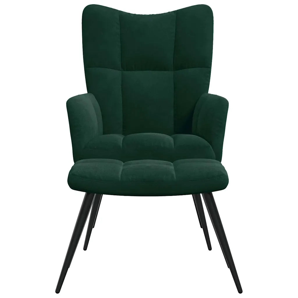 Divano Sedia-Poltrona Relax con Poggiapiedi Verde Scuro in Velluto 456599