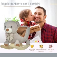 Cavallo a Dondolo a Forma di Orso con Suoni, Cavalluccio a Dondolo per Bambini 18-36 mesi Interattivo, Grigio, 60x33x50cm