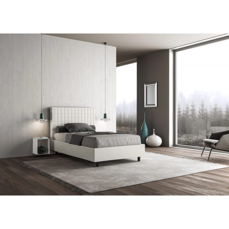 Letto imbottito 1 piazza e mezza 120x200 cm Sunny - Bianco,Similpelle,Con rete
