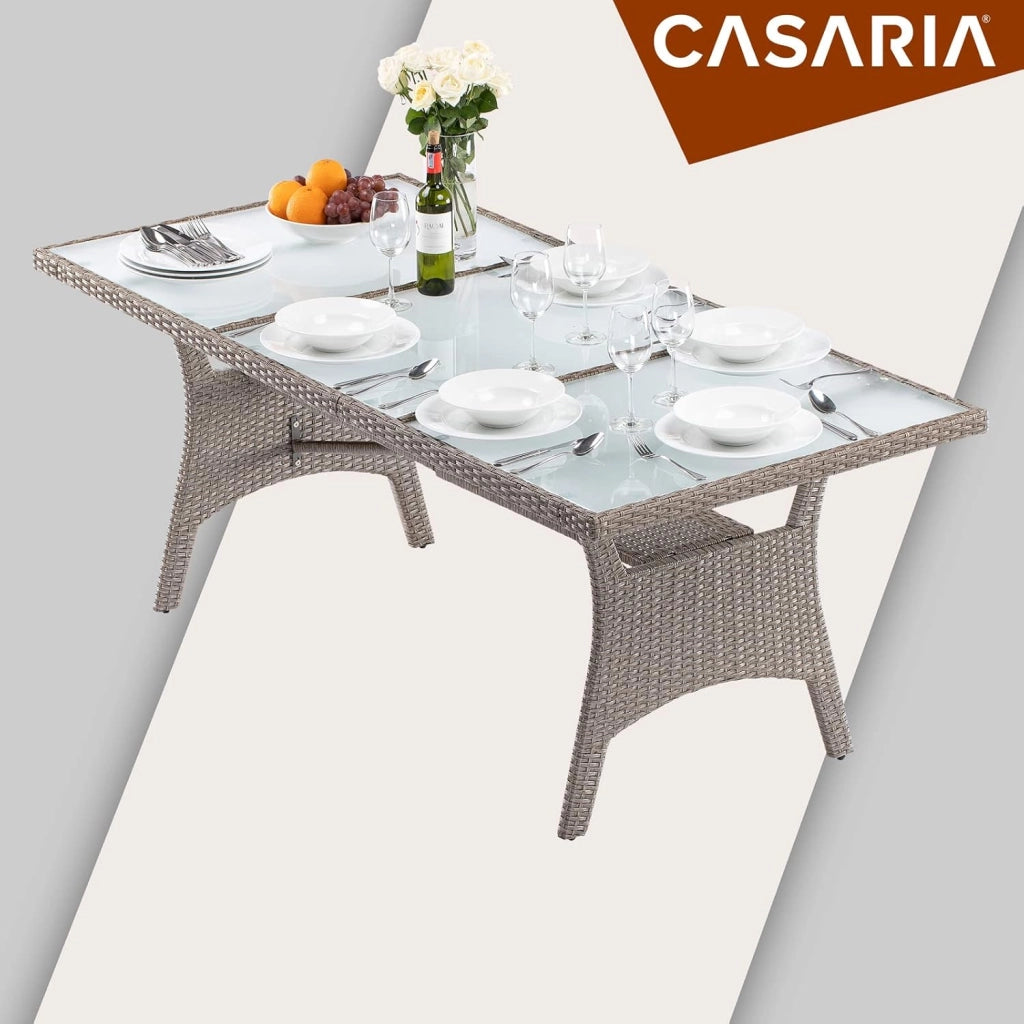 Tavolo da Giardino in Polyrattan 190x90x74cm con Ripiano in Vetro Altezza Regolabile da Pranzo per Terrazza Esterno