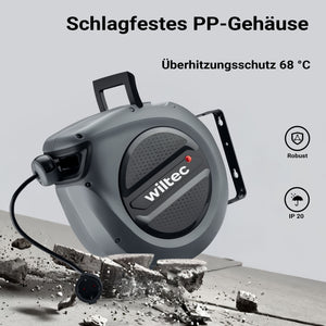 Avvolgicavo elettrico automatico 15 m + 1,5 m, avvolgitore cavo automatico 1500 - 3200 W, prolunga elettrica avvolgibile con staffa a 180°