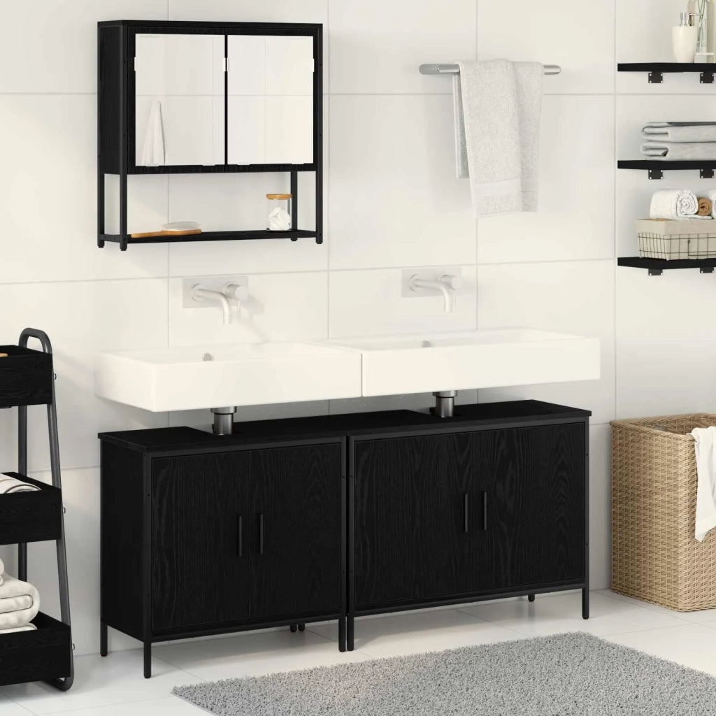 Set di mobili per il bagno 3 pcs Nero Legno multistrato 3334366