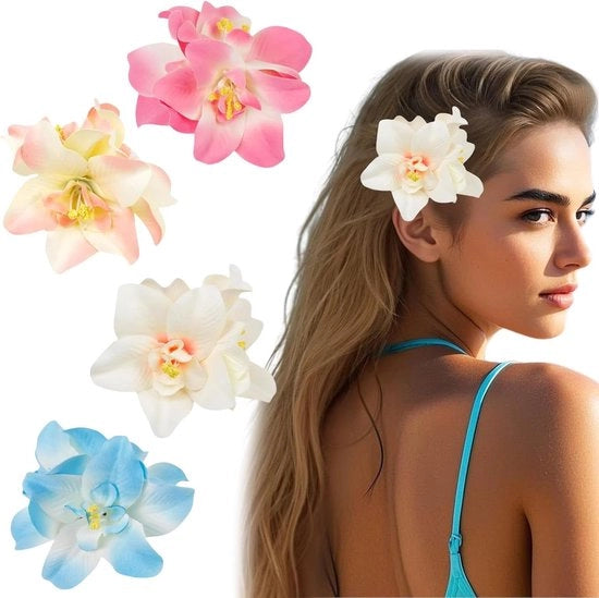 Set di 4 spille per capelli Hawaii in Blu, Rosa, Rosso e Bianco - Spille per capelli fiorate per accessori per capelli