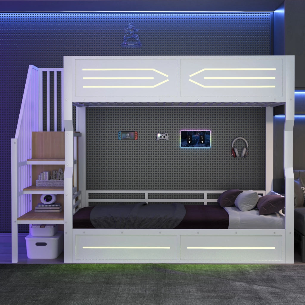 Letto a Soppalco con Contenitore e LED ¨C MINIMAL ¨C Bianco 90x200