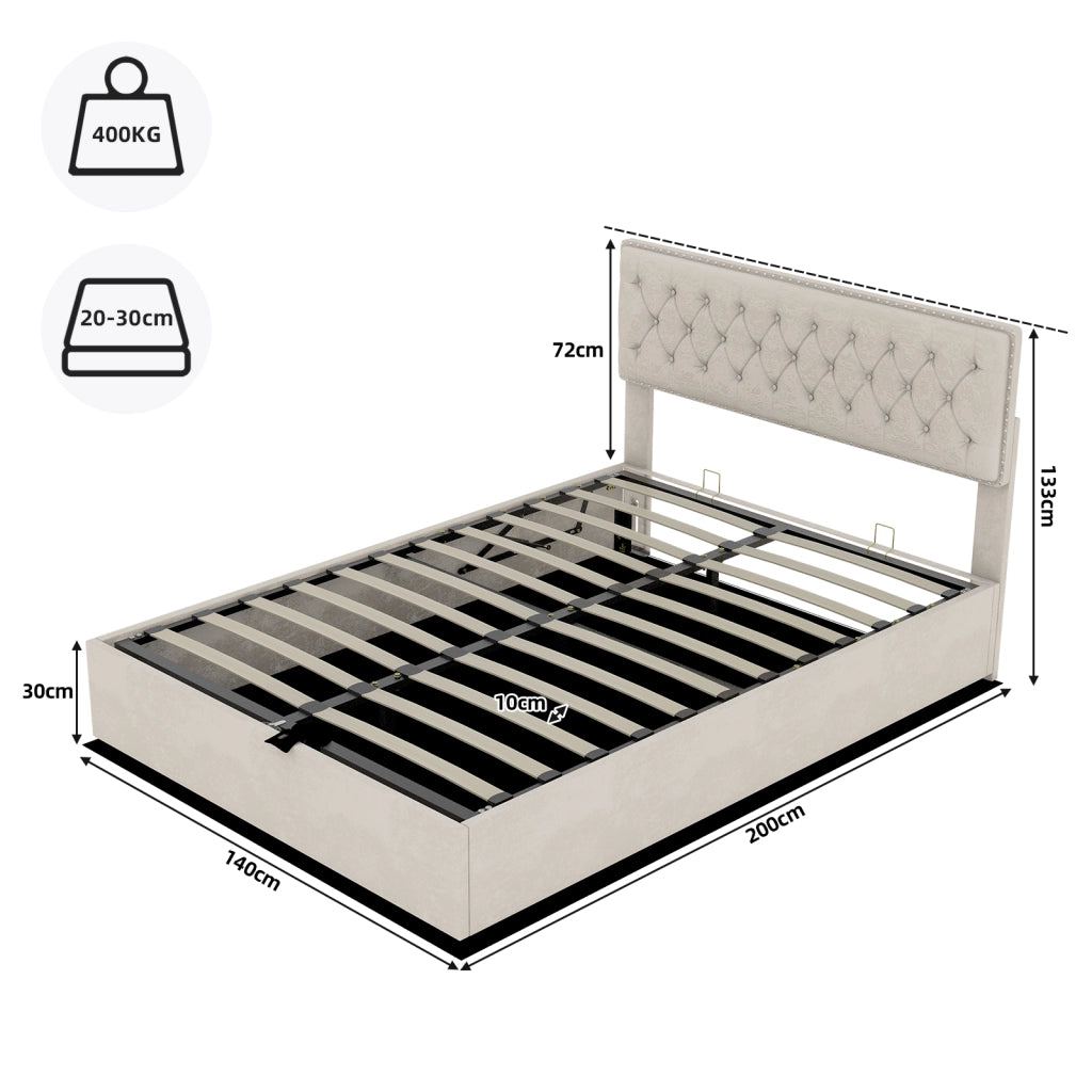 Letto Contenitore Imbottito ¨C MINIMAL ¨C Velluto Beige 140x200