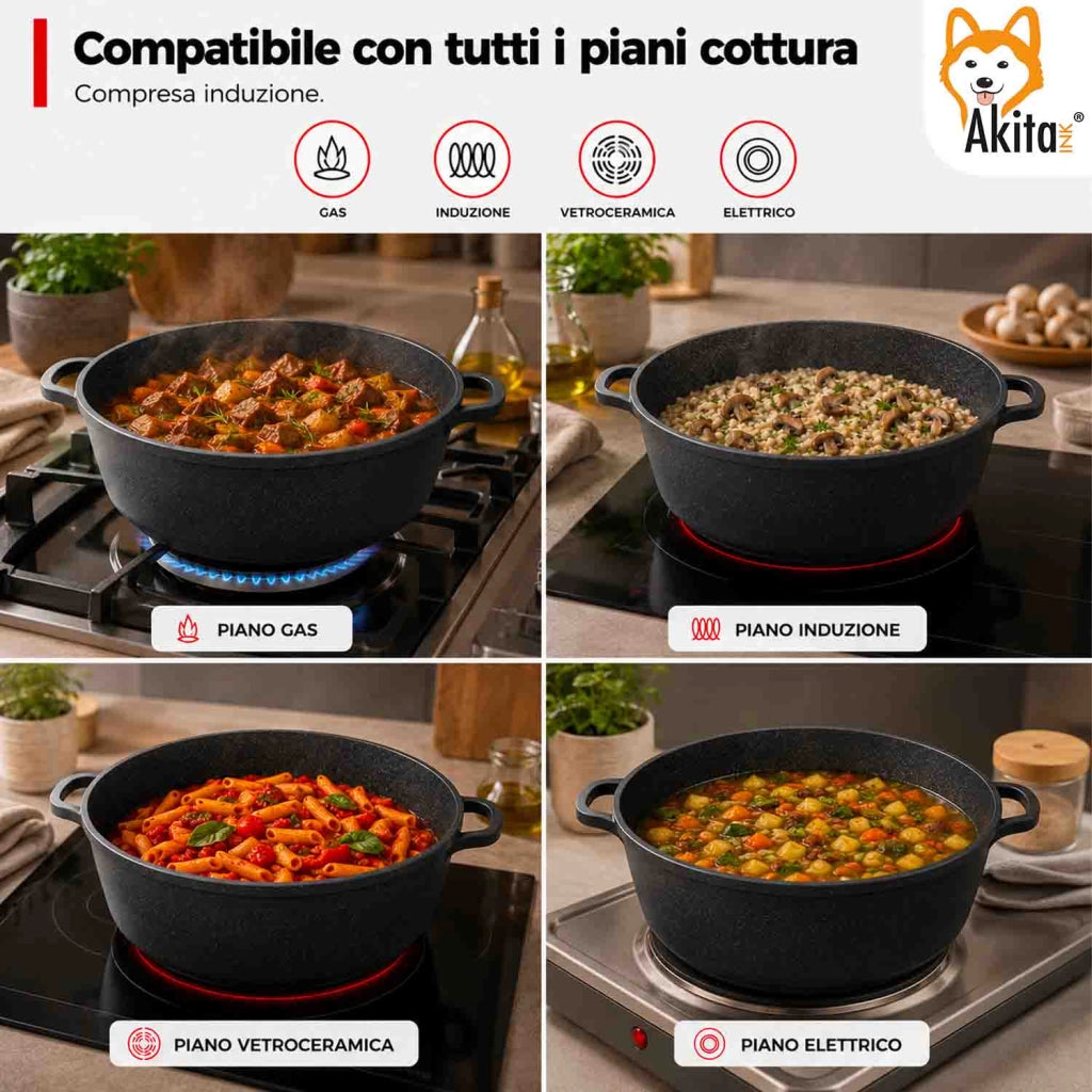 Akitaink Casseruola Alluminio Pressofuso Coperchio in Vetro 28 cm