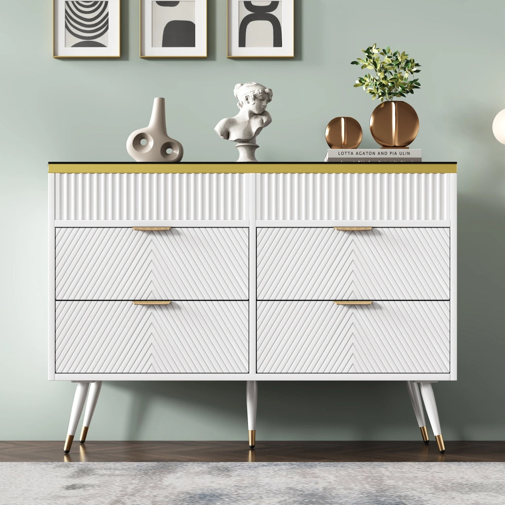 Cassettiera Credenza con 6 Cassetti e Divisori Rimovibili; Apertura Push; Antiribaltamento; in Vetro; 120??40??76 cm; Bianco