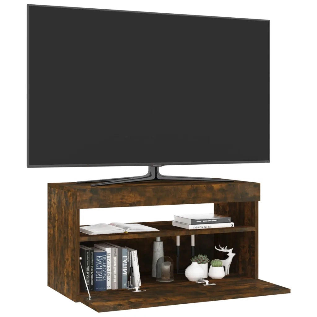 Mobile Porta TV con Luci LED-Mobile per TV-Credenza TV Rovere Fumo 75x35x40 cm
