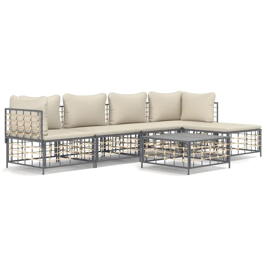 Set Divani da Giardino 6 pz con Cuscini Antracite in Polyrattan 3186744