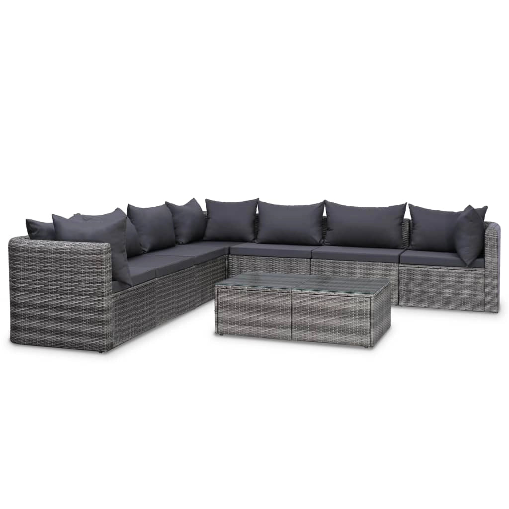 Set di mobili da giardino mobili da esterno 8 pezzi con cuscini resina intrecciata grigia 02_0017684
