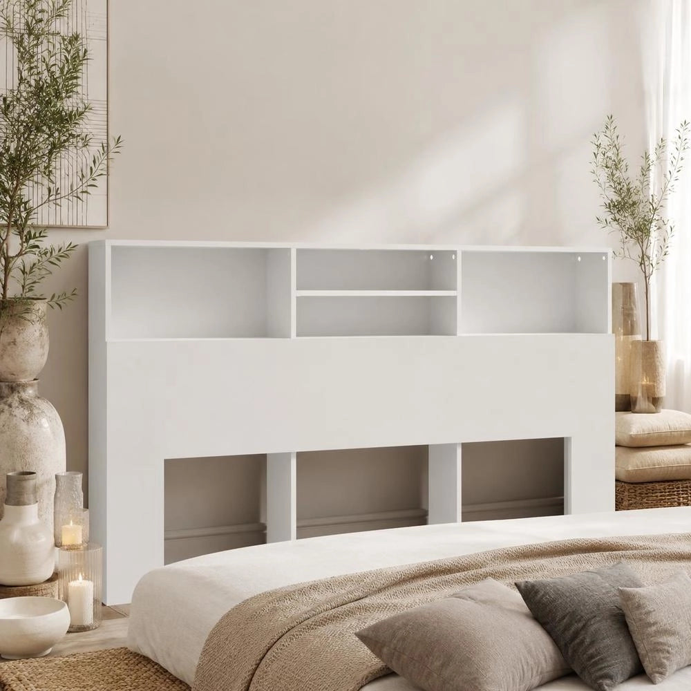 Bed Headboard With Shelves, White, 180x19x103.5 Cm