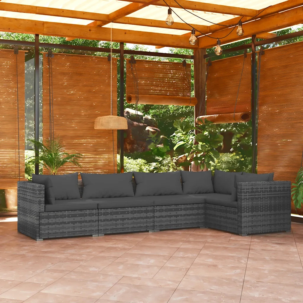 Set Divani da Giardino 5 pz con Cuscini in Polyrattan Grigio cod mxl 40380