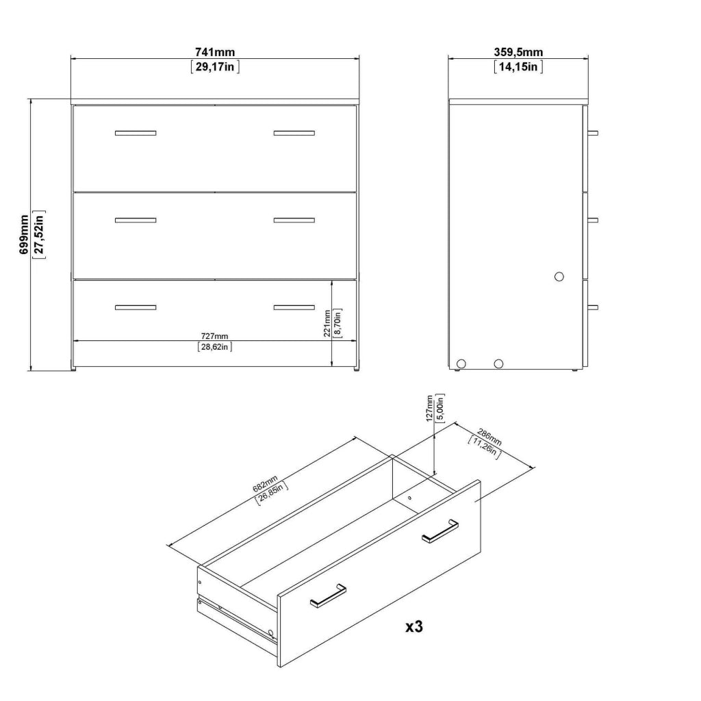 Cassettiera Adal, Settimino multiuso, Comò camera da letto, Mobile con cassetti, 74x36 h70 cm, Quercia