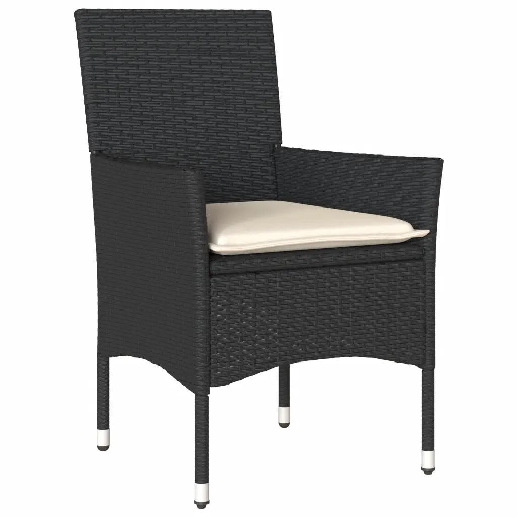 Set da BistrÃ² 3 pz con Cuscini Nero Polyrattan e Vetro