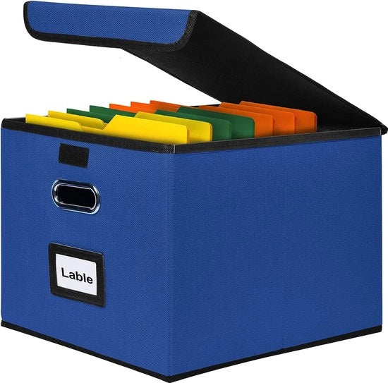 Scatola di archiviazione con coperchio, box di cartone e tessuto in stile lino, adatta per uso domestico e ufficio, cassettone di archiviazione per giochi e oggetti (blu marino, 1 pezzo).