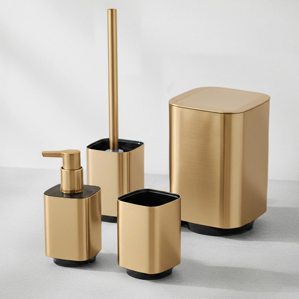 Portascopino WC in plastica color oro satinato e nero Lumina