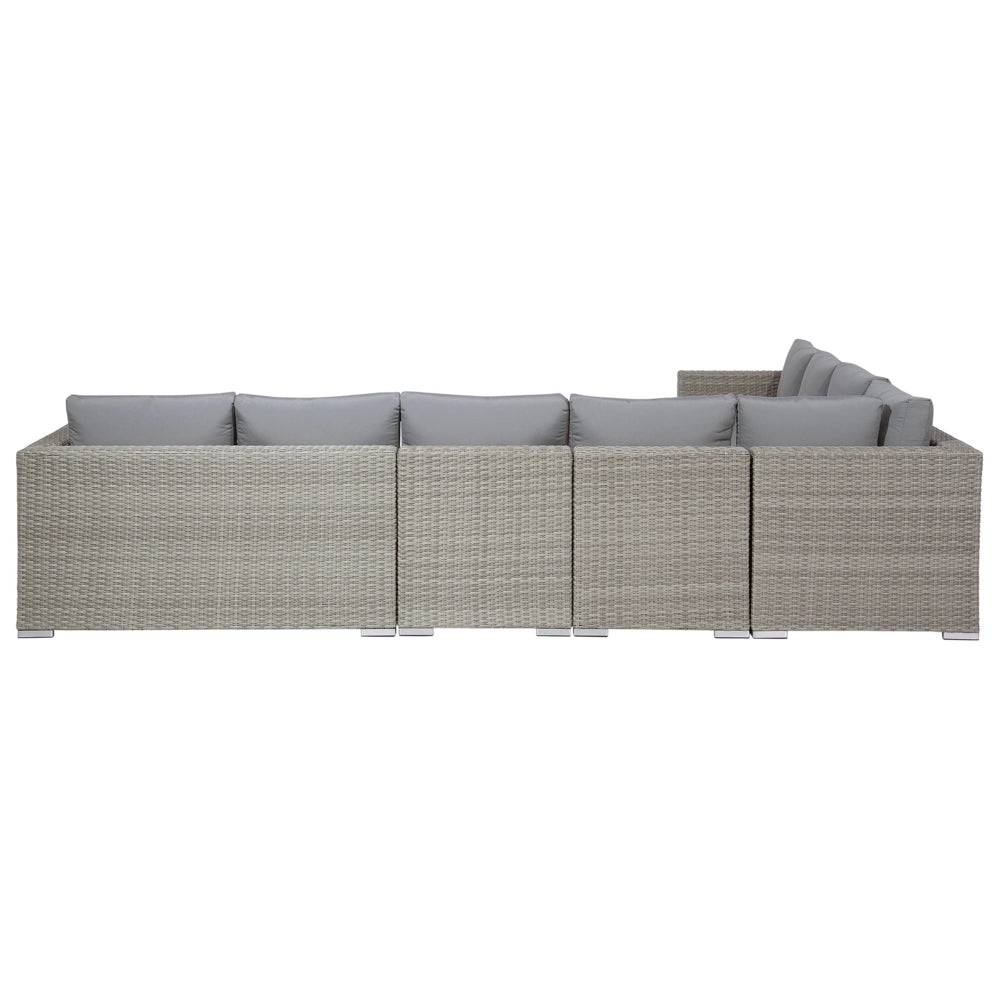 Set di divani ad angolo da giardino cuscini in rattan sintetico grigio 8 posti con tavolo e poltrona set di conversazione