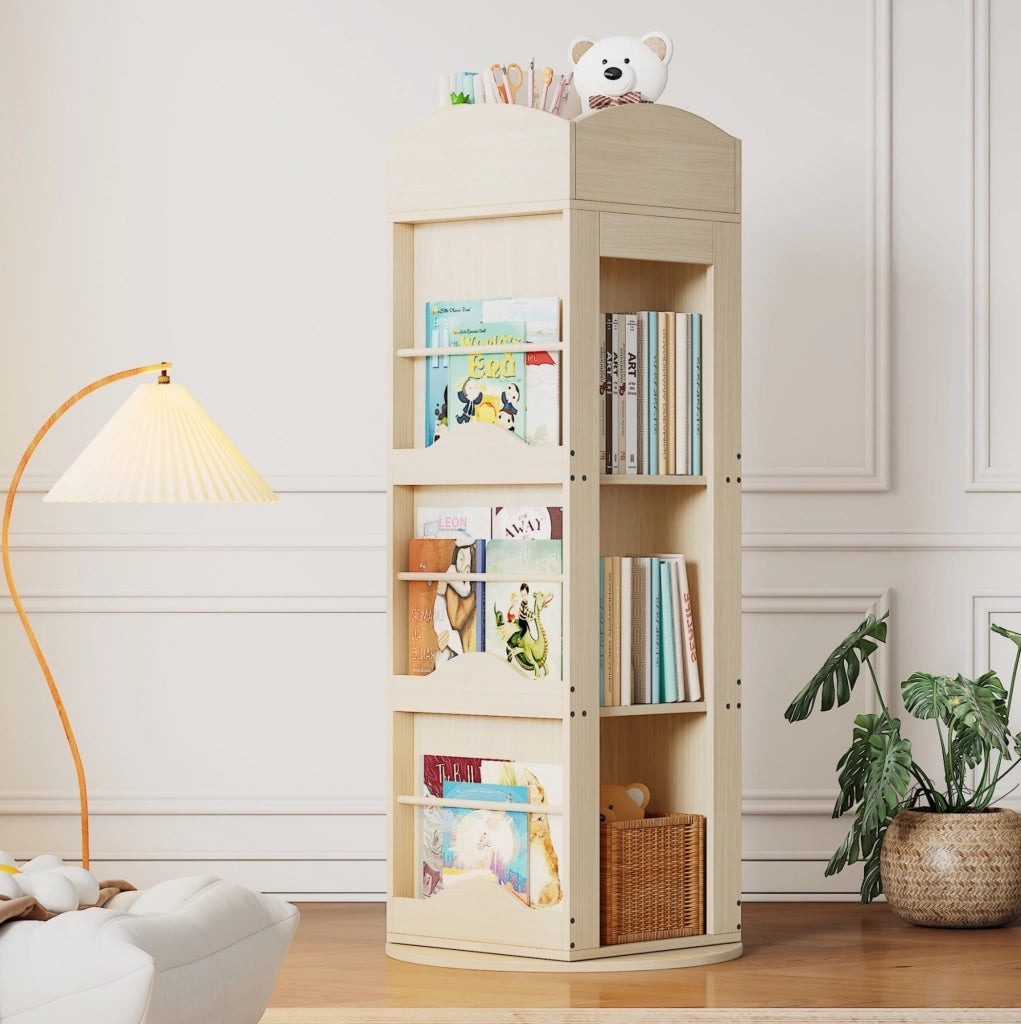 Libreria girevole a 360° in MDF, 4 ripiani, naturale