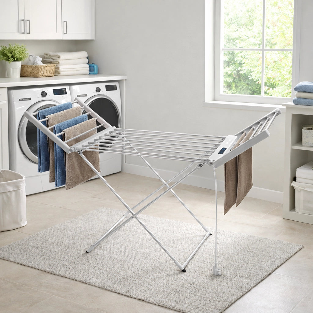 Stendibiancheria Elettrico Riscaldato 260W in Alluminio Pieghevole con Timer Lcd