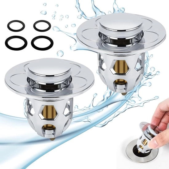 Stopper per lavandino pop-up - 2 pezzi - Chiave di scarico & stopper di scarico - Lavandino con anelli in silicone - Stopper di scarico - Per lavandino cucina vasca - 34-40 mm