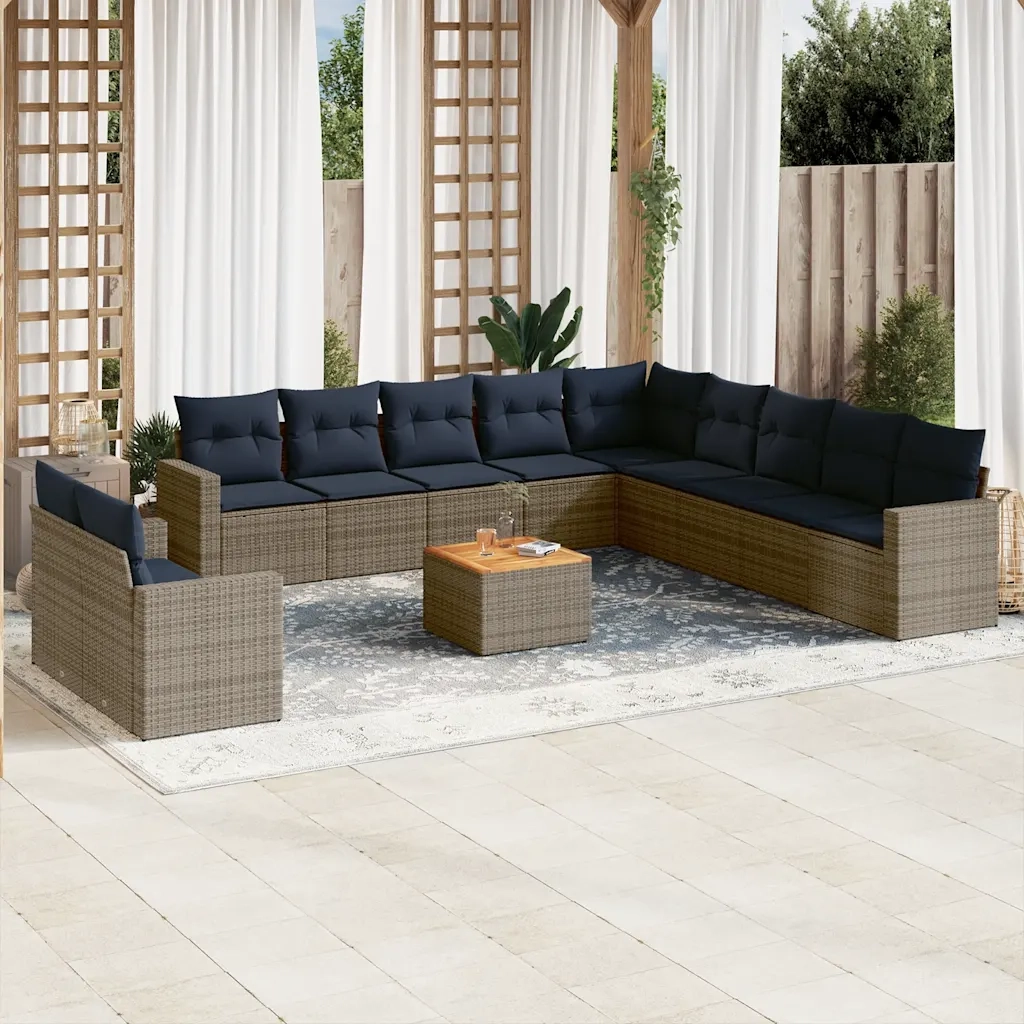 Set Divani da Giardino 12 pz con Cuscini Grigio in Polyrattan 3256537