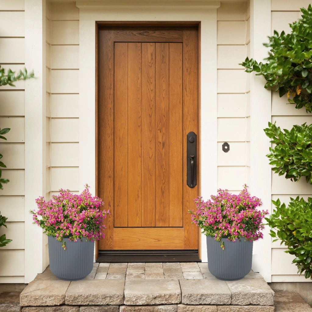 Contenitori decorativi per piante da interni ed esterni per veranda giardino, Set di 2 vasi per fiori a strisce con sistema Grigio-Fioriere