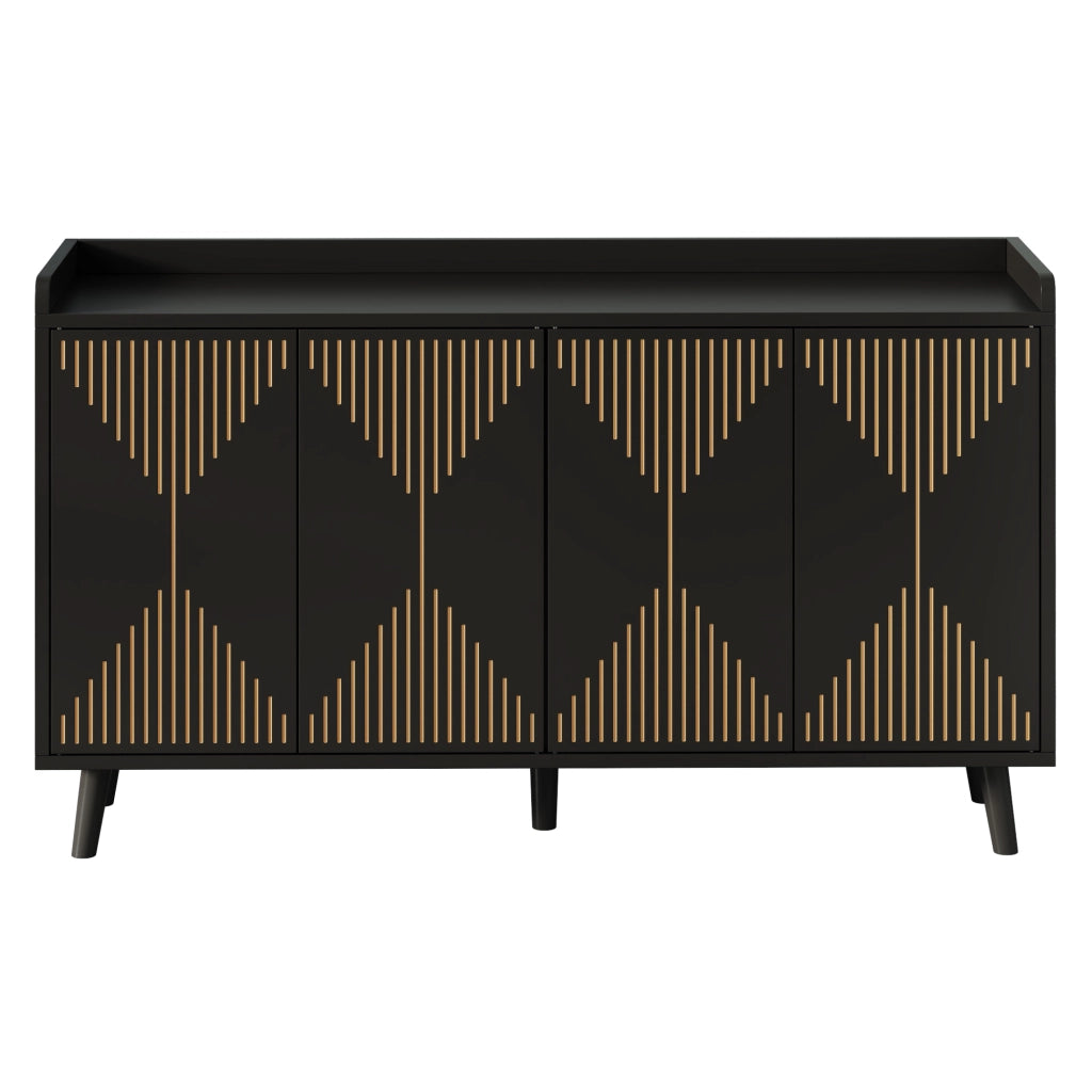Credenza moderna a 4 ante con ripiani regolabili, buffet da cucina e soggiorno in MDF nero 140 x 40 x 84 cm