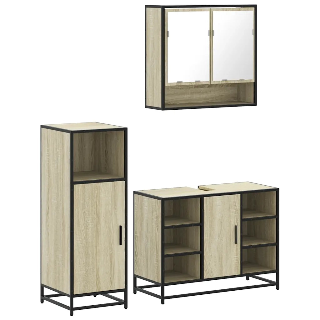 Set Mobili da Bagno 3 pz Rovere Sonoma in Legno Multistrato 3301001