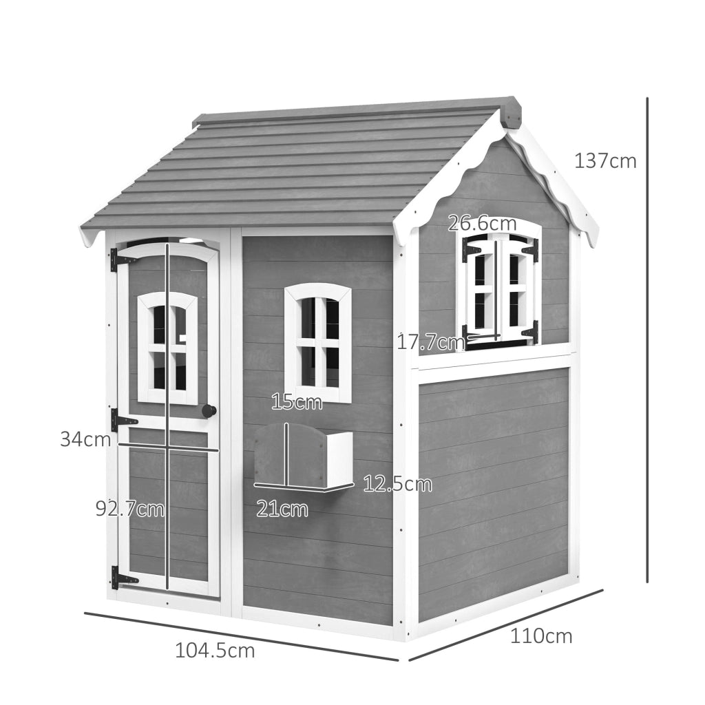 Casetta per Bambini 3-8 Anni con 6 Finestre e Fioriera 104,5x110x137 cm in Legno di Abete Grigia