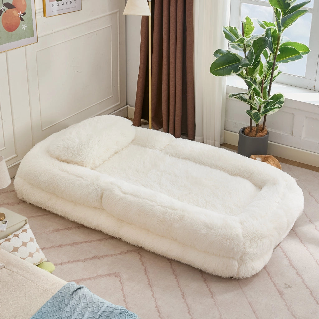 Poltrona relax pieghevole - con schienale regolabile - in pelliccia sintetica beige