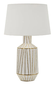 Lampada da Tavolo Tangeri Moderna - Base in Ceramica Bianca e Decorazioni Oro, Paralume in Tessuto, Attacco E27 - 45x45x73 cm