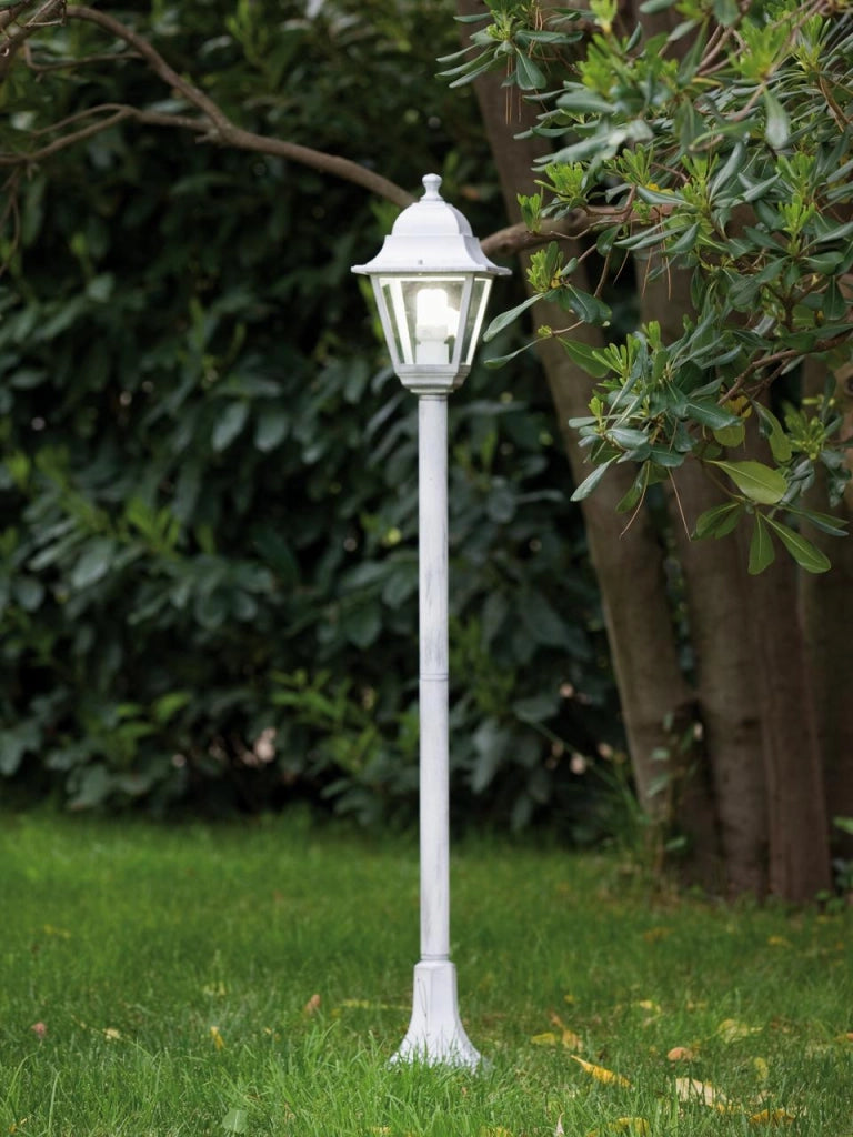 LAMPIONE CON COLONNA 'OLD' 60 W - cm 18 x 18 x h 121 bia./arg.  - SOVIL