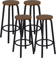 Sgabelli da Bar con Poggiapiedi Seduta Tonda Alta Sedia per Cucina Ristorante in Acciaio e Legno, Set di 4, Faggio scuro, BH237dc-4