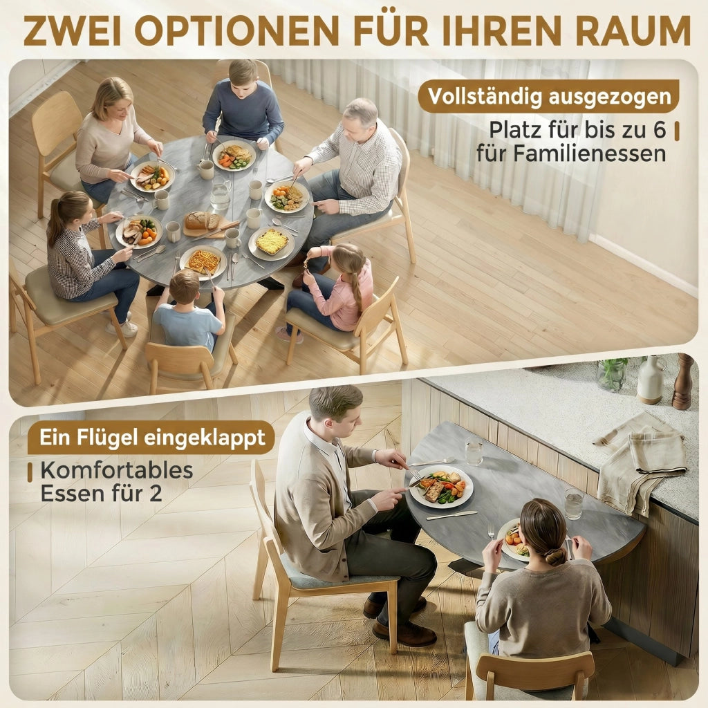Tavolo da pranzo rotondo pieghevole per 2-6 persone ¨C zephmum ¨C cemento grigio