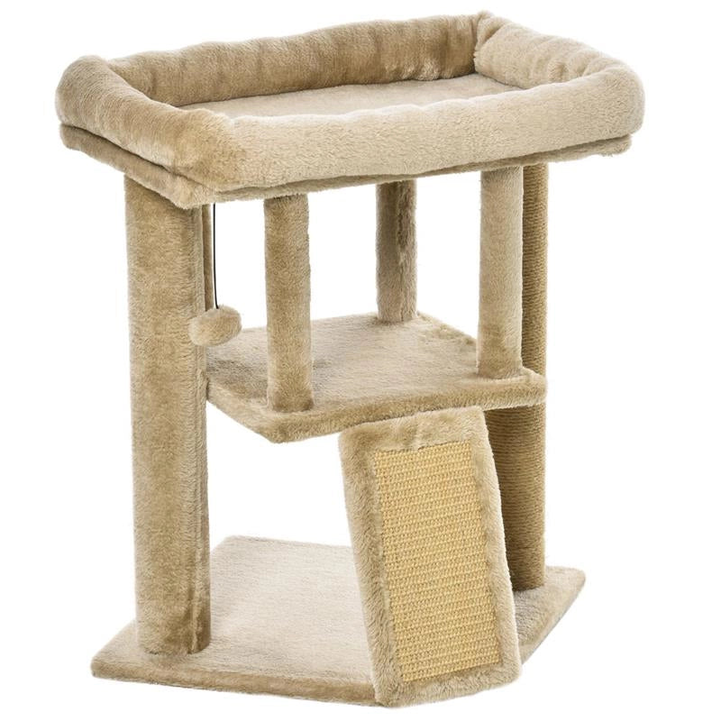 ALBERO PER GATTI IN PELUCHE CON CASETTA PER GATTI E LETTINO, TIRAGRAFFI IN JUTA E PALLINA, MARRONE