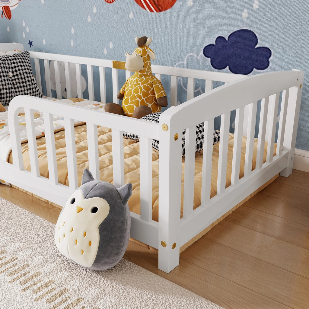 LETTO a pavimento con sponde di sicurezza 90x200 cm legno di pino bianco