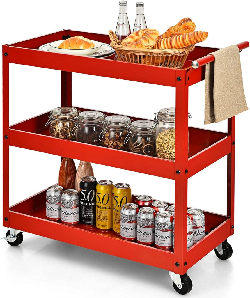 Carrello da Cucina con 3 Livelli, Carrellino Multifunzionale con Ruote Flessibili, Carrello di Servizio Resistente con Maniglia Comoda, Ideale per Ufficio Garage Magazzino Biblioteca (Nero)
