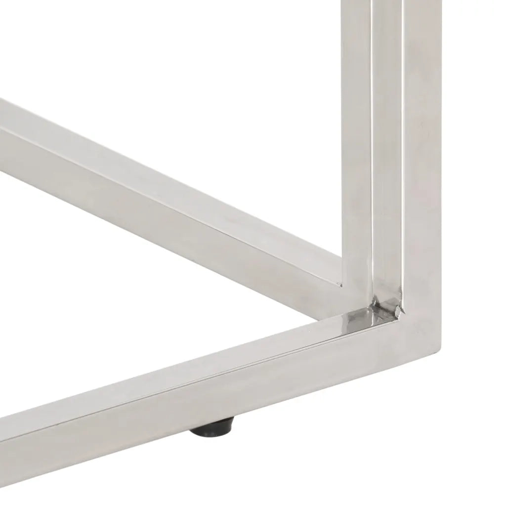 Tavolo Consolle Argento Acciaio Inox e Traverse Legno Massello 350013