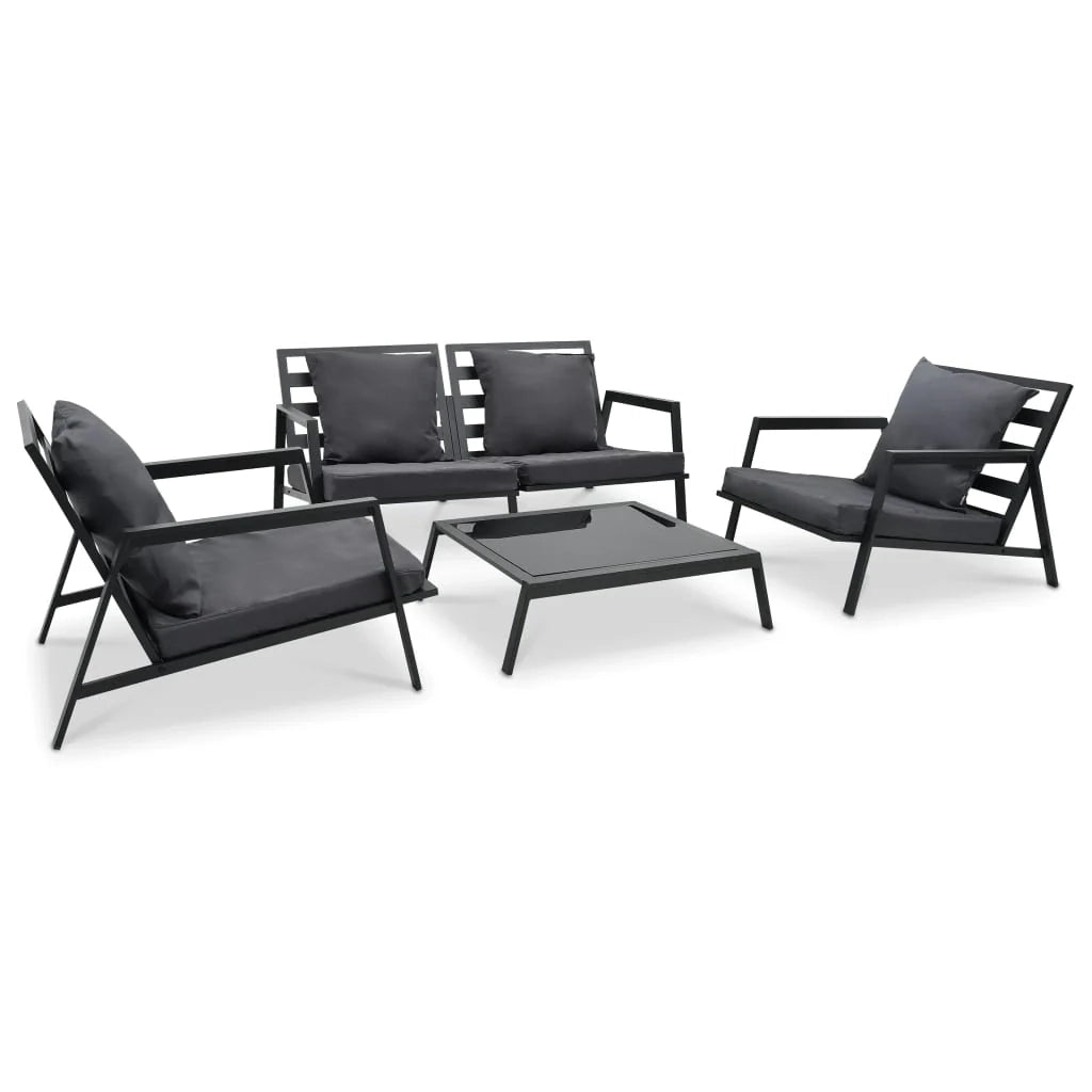 Set di mobili da giardino per esterni 4 pezzi con cuscini alluminio grigio scuro 02_0016078