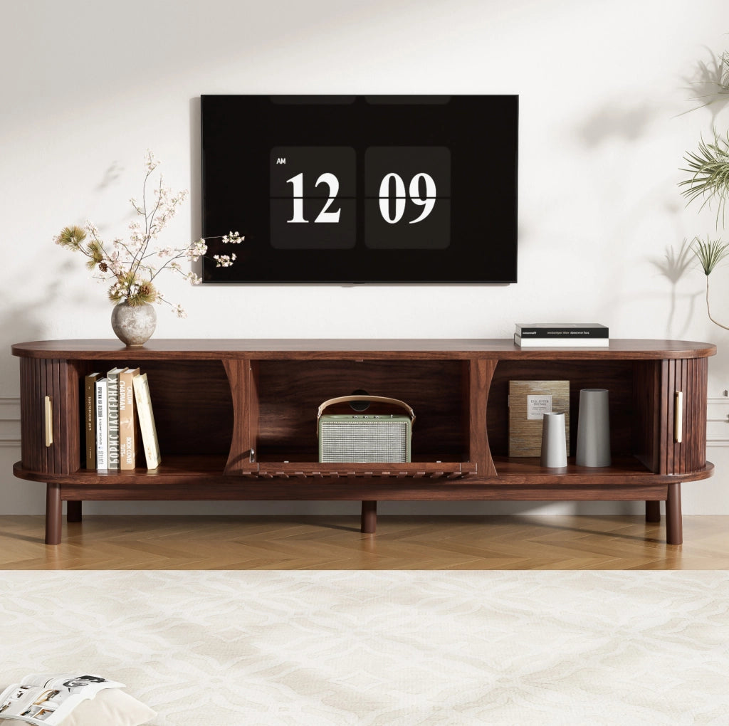 Mobile TV 165 cm in MDF marrone con ante scorrevoli e anta ribaltabile